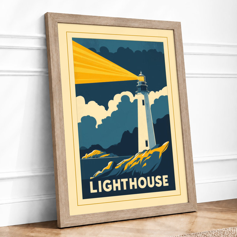 Coastal Sentinel Art Deco - Framed Print, A1 - 84.1 x 59.4 cm, Oak