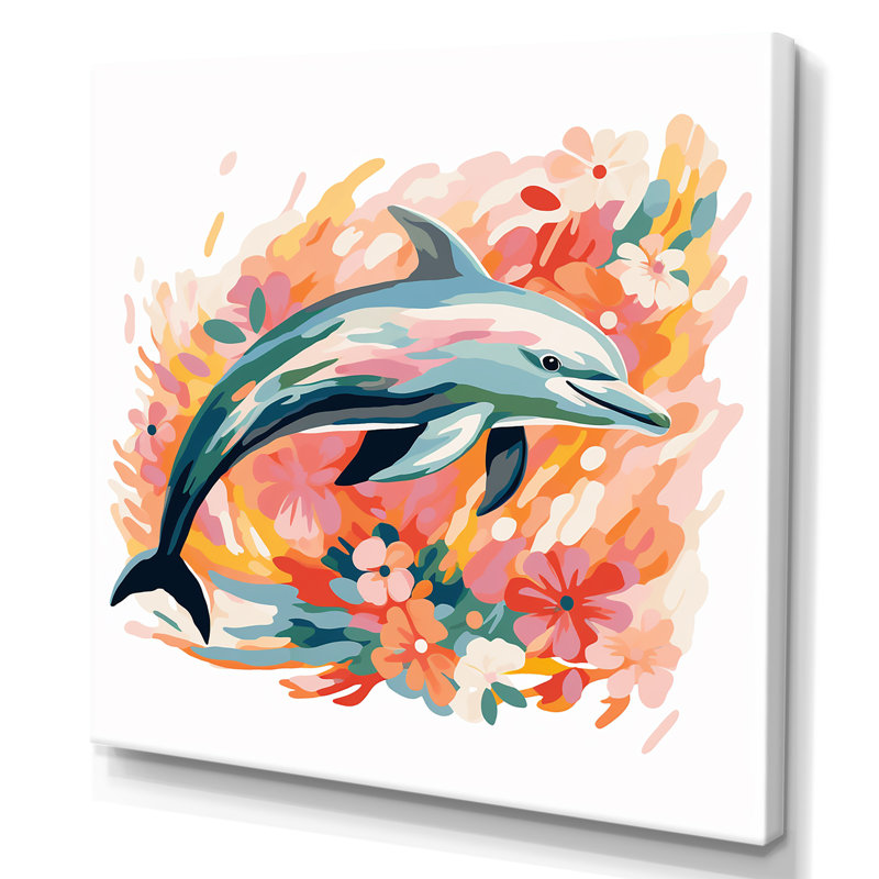 Dive Dauphin S Grace I - animaux dauphin, art mural, Toile tendue, H 16 po x l 16 po x P 1 po