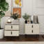 Ensemble de 2 tables de chevet, table de chevet avec 2 tiroirs et plateau de table en marbre, table d'appoint moderne pour la chambre à coucher, table de bout pour le salon, blanc-1195992453-1195992507