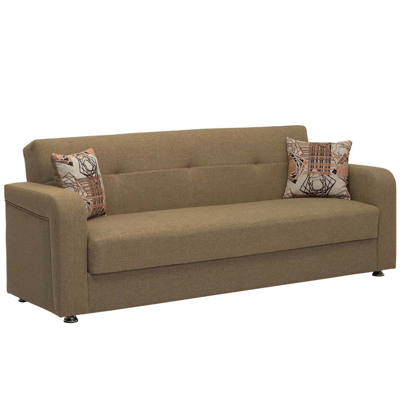  Ferrara Twin 27.6'' Upholstered Tufted Convertible Sofa, Firm Seat Cushion, Brown Chenille, 32.9" H x 89.9" W x 27.6" D
