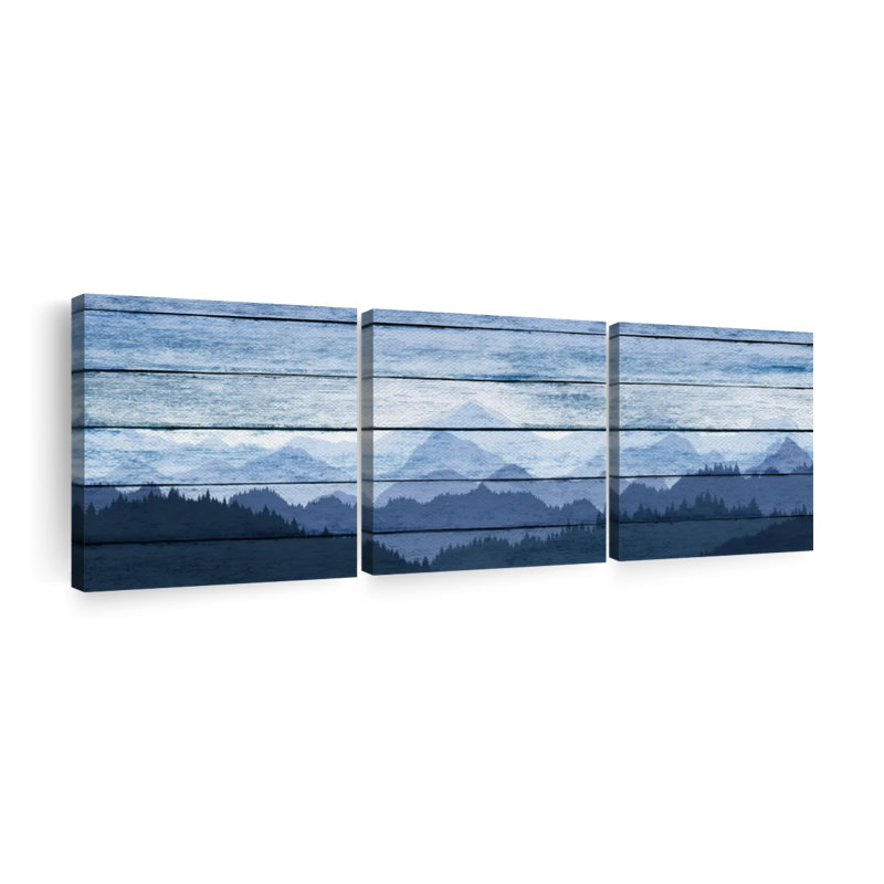 «Calming Mountainscapes Wooden Forest Silhouette», ensemble de 3 pièces sur toile par Cindy C, H 8 po x l 26 po