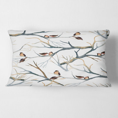 Little Birds on the Tree Branches I - Animal Print Throw Pillow