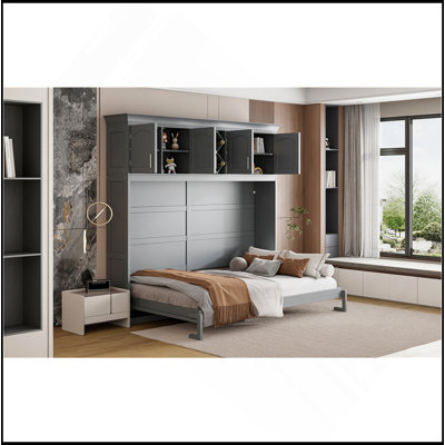 Murphy Bed Wall Bed With Top Cabinets & Wine Rack