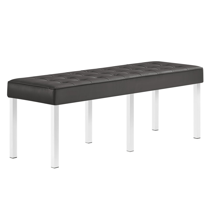Silver Gray Tufted Faux Leather Bench with Stainless Steel Legs