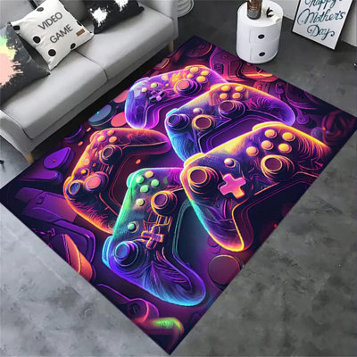 Gaming Controller Rug 5'X6'8" - Non-Slip Machine Washable Gamer Carpet For Boys Bedroom, Game Room, Esports Room