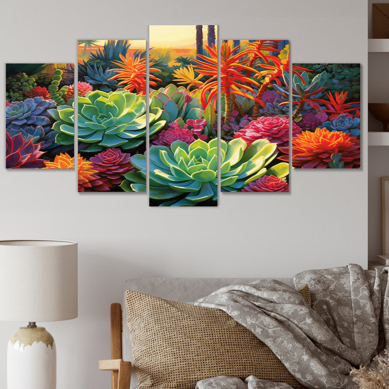 «Succulents Succulent Oasis II», art mural sur toile floral, 5 panneaux