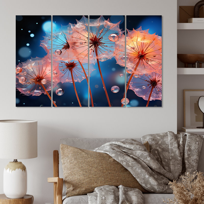 Ensemble de salon art mural en métal Teal Dandelion Dancing In The Morning
