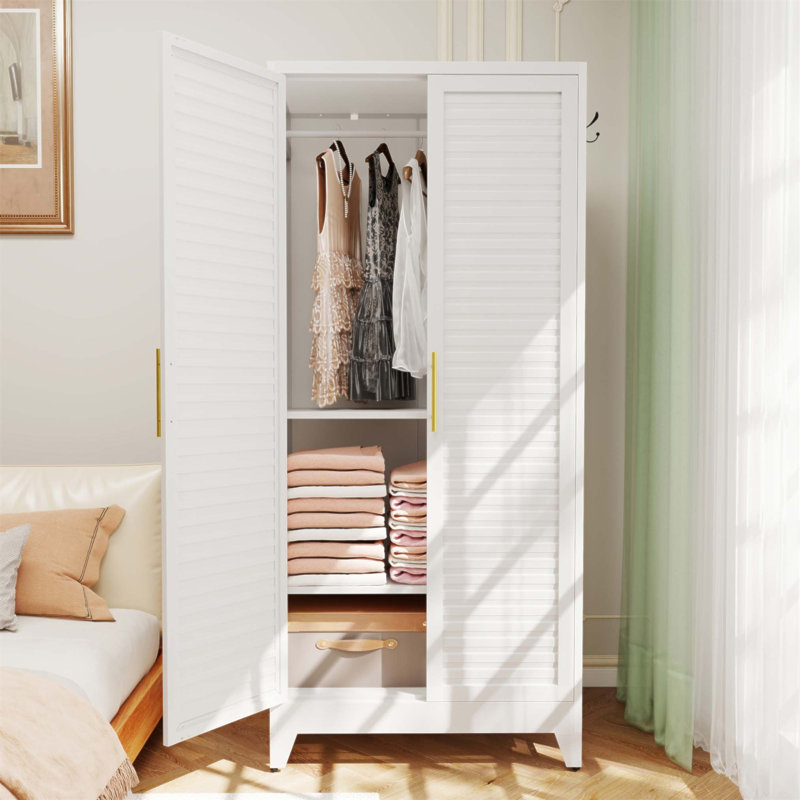 Garde-robe en métal avec 2 portes, 71 pouces de hauteur, rangement portable pour petits appartements et dortoirs, assemblage facile, acier laminé à froid