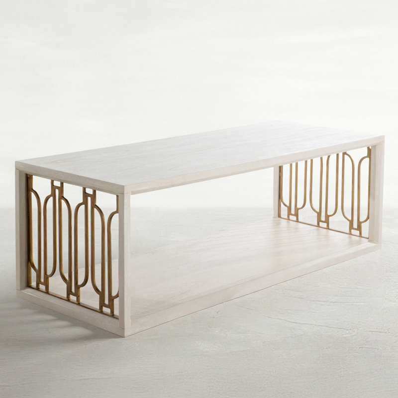 Table basse Ainsworth - Blanc, Blanc céruse / doré teinté