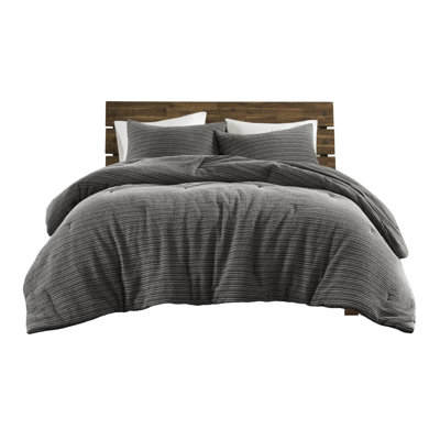 3Pcs King/ King Comforter , Waffle Washed, Charcoal, Special Texture, Thickness Variation, Cozy Cotton, Pre - Stone Washed Finish, All Season Sleep Different Yarns, Unique Cotton Sides, Construction,