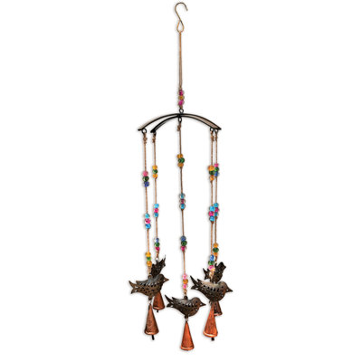 Verdigris birds with glass beads