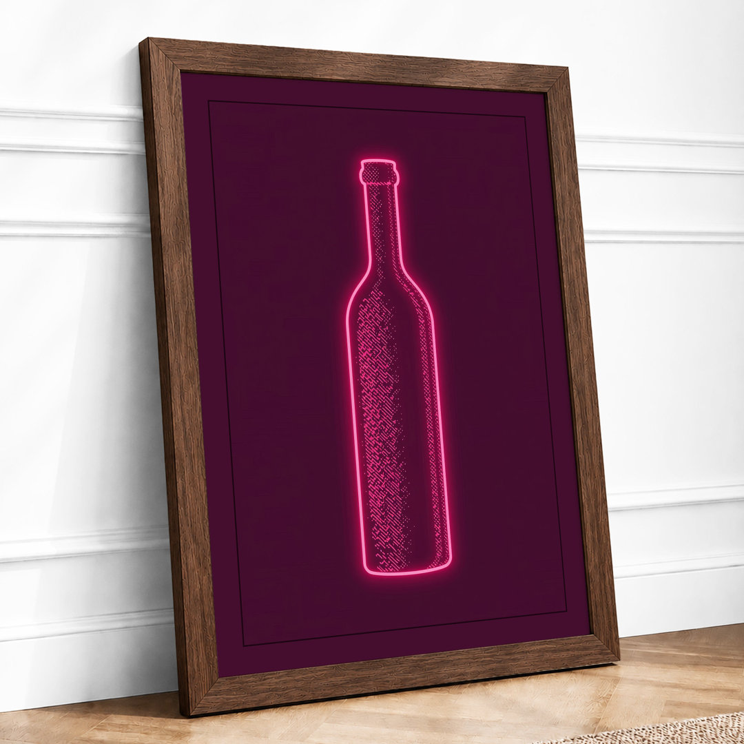 Neon Wine Bottle Modern - Framed Print