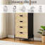 Commode haute à 5 tiroirs en rotin - noir + chêne, pieds robustes, vestibule ou chambre de bébé