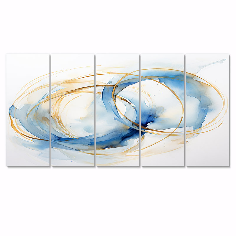«Unity Subtle Gold Watercolor I», art mural abstrait sur toile, 5 pièces, H 28 po x l 60 po