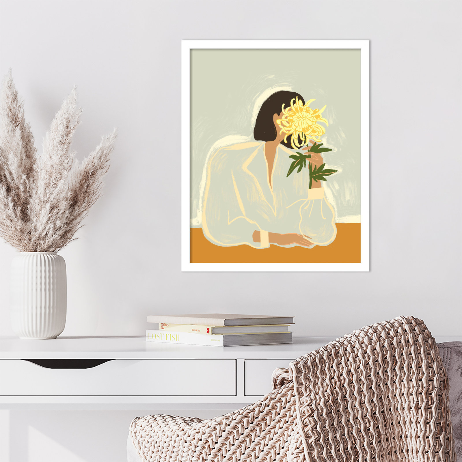 Parkston "Lady with Chrysanthemum" Print, White, 21" H x 17" W