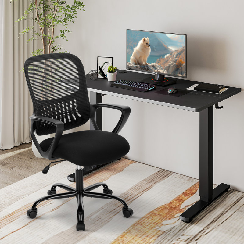 Home Office Desk and Chair Set, Modern Adjustable Standing Desk with Mesh Ergonomic Chair, Black/Black