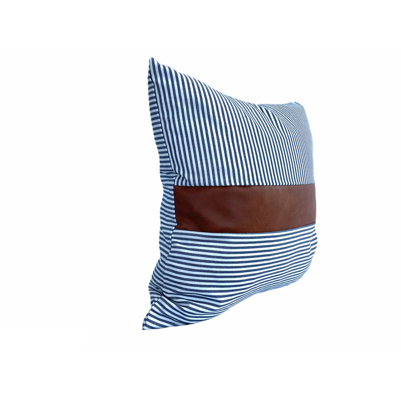Housse et insert de coussin carré en coton Demi-Mae, Blanc / Bleu