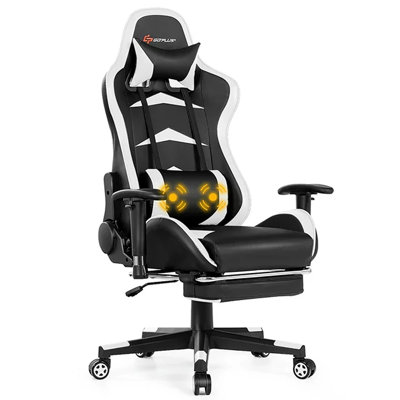 Costway Adjustable Reclining Ergonomic Faux Leather Swiveling PC & Racing Game Chair with Footrest