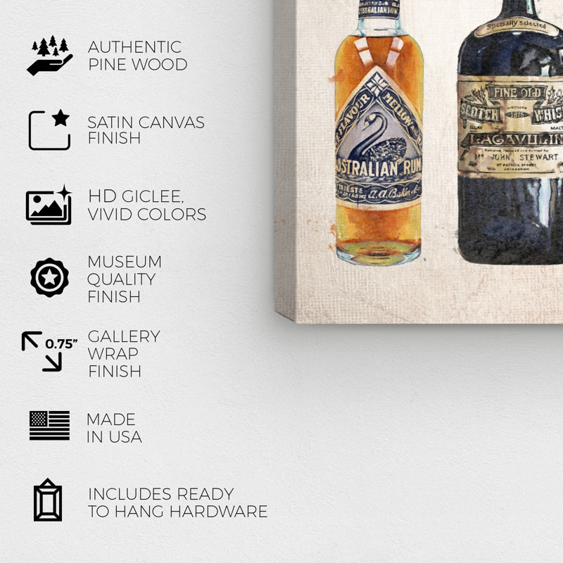 « rétro liqueurs », impression encadrée, H 16 po x l 24 po x P 0,75 po, Toile tendue