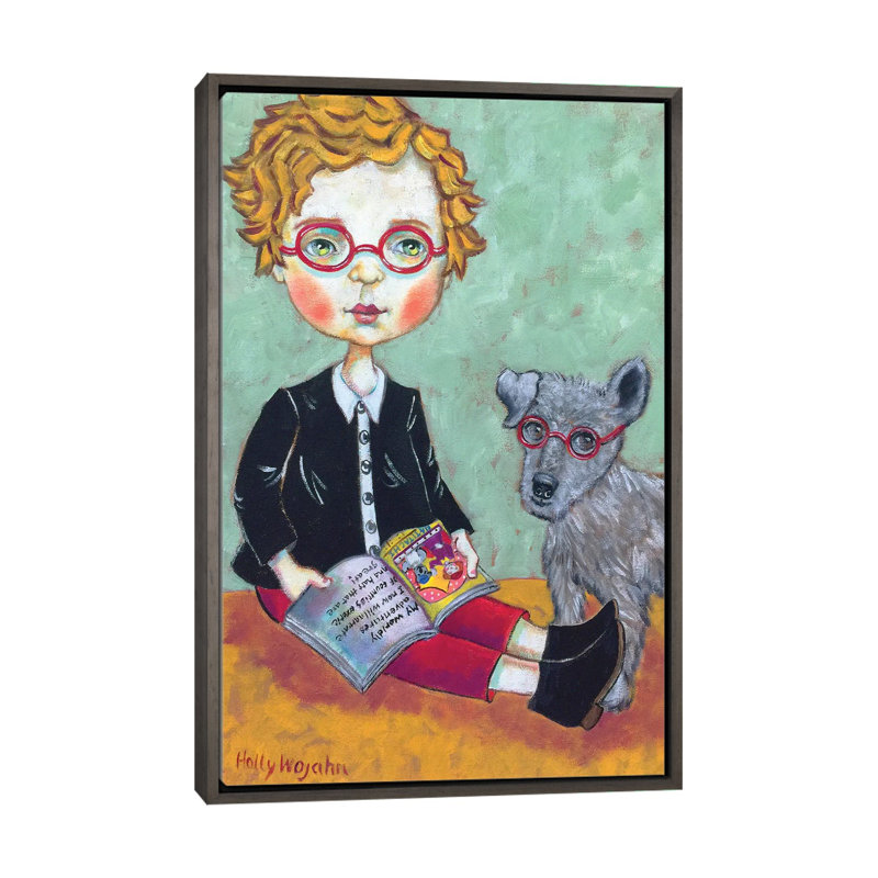 Le garçon qui aimait lire - reproduction d'art murale - toile encadrée, Gris, H 40 po x l 26 po