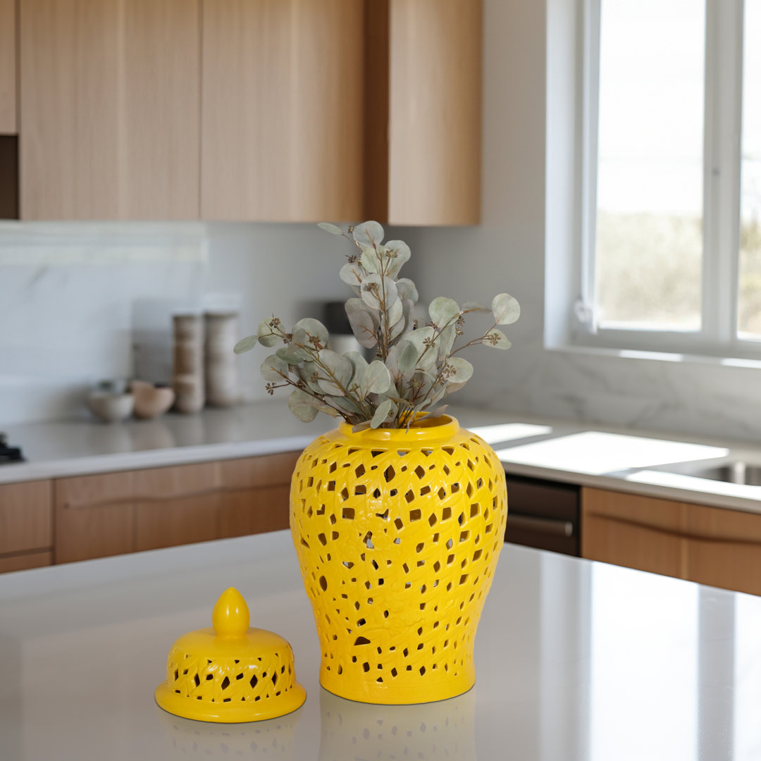 Stoneware Ceramic Jar with Intricate Cutout Design and Removable Lid Kelly Clarkson Home 