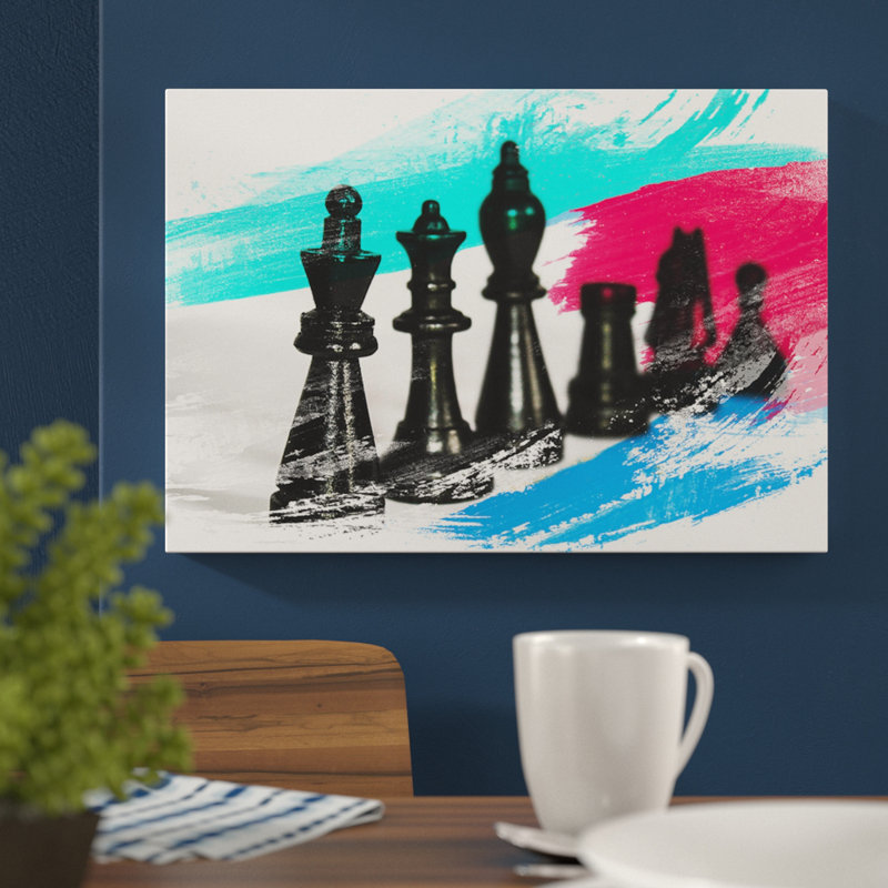 Chess Board Game Pieces - Wrapped Canvas, 50cm H x 76cm W