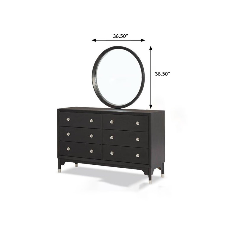 35.6"W Mid-Century Modern Mirror, Black, Black