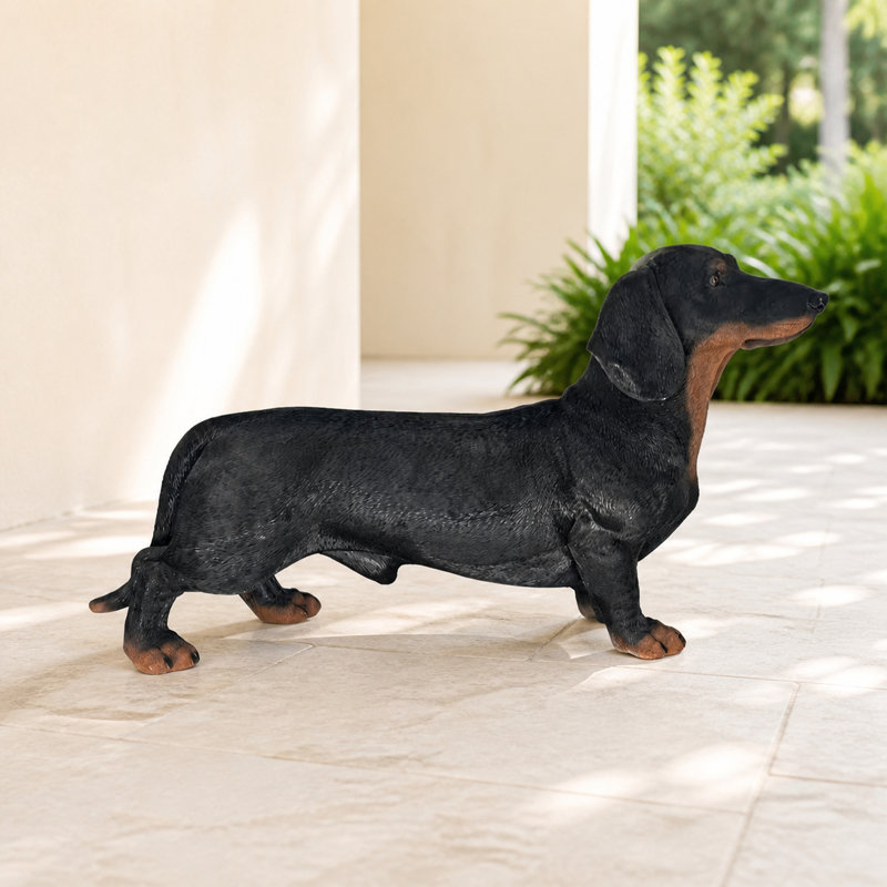 Black and Tan Dachshund Garden Statue, Black