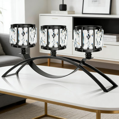 3-Arm Crystal Tealight Candelabra With Bowl Holders, Elegant Centerpiece For Wedding, Party, And Home Table Decor, Premium Metal And Crystal Construction