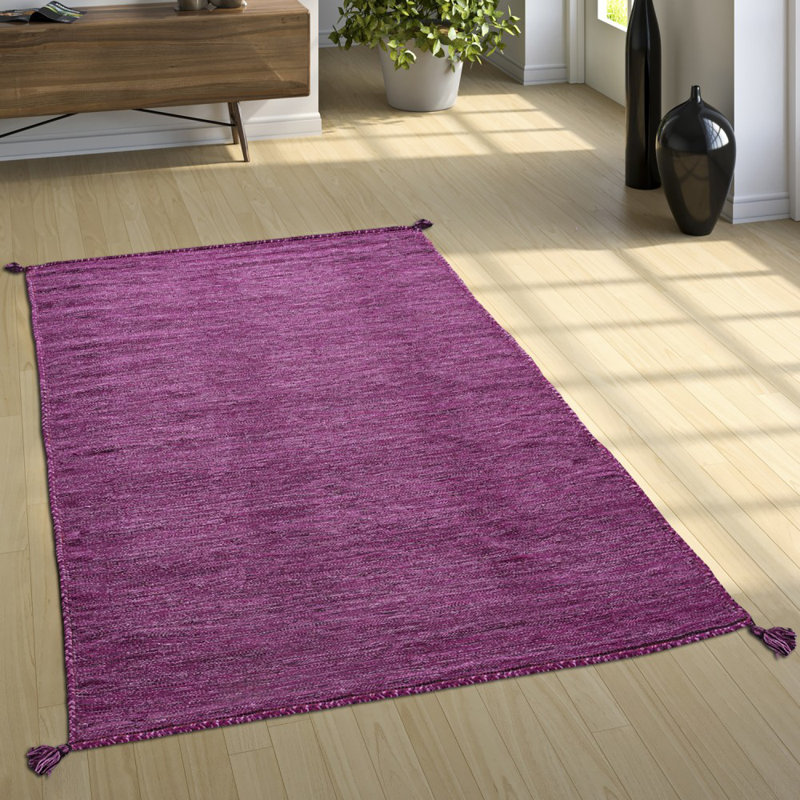 Crowland Solid Colour Cotton Hand Woven Area Rug, Rectangular 160cm x 220cm