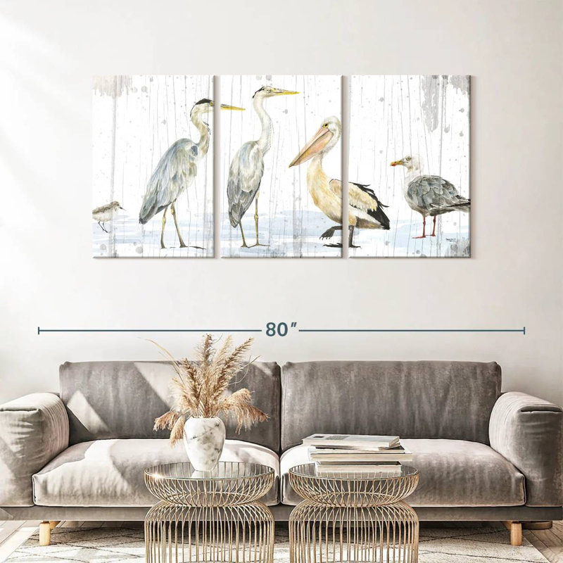 Oiseaux de la côte, reproduction d'art sur toile, H 30 po x l 62 po x P 1,25 po