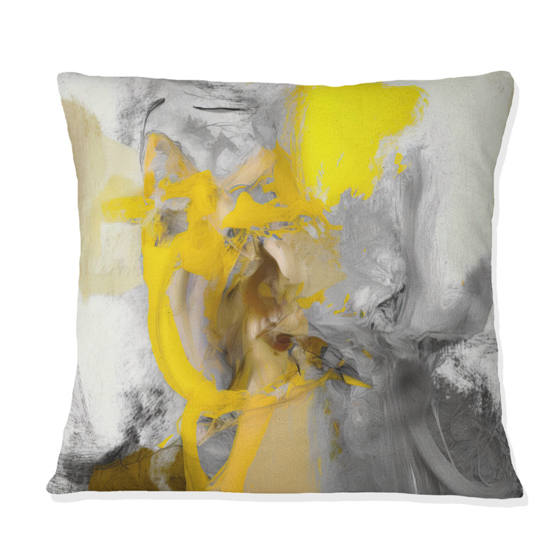 Jaune moutarde et gris vif I - coussin imprimé, H 16 po x l 16 po, Carré