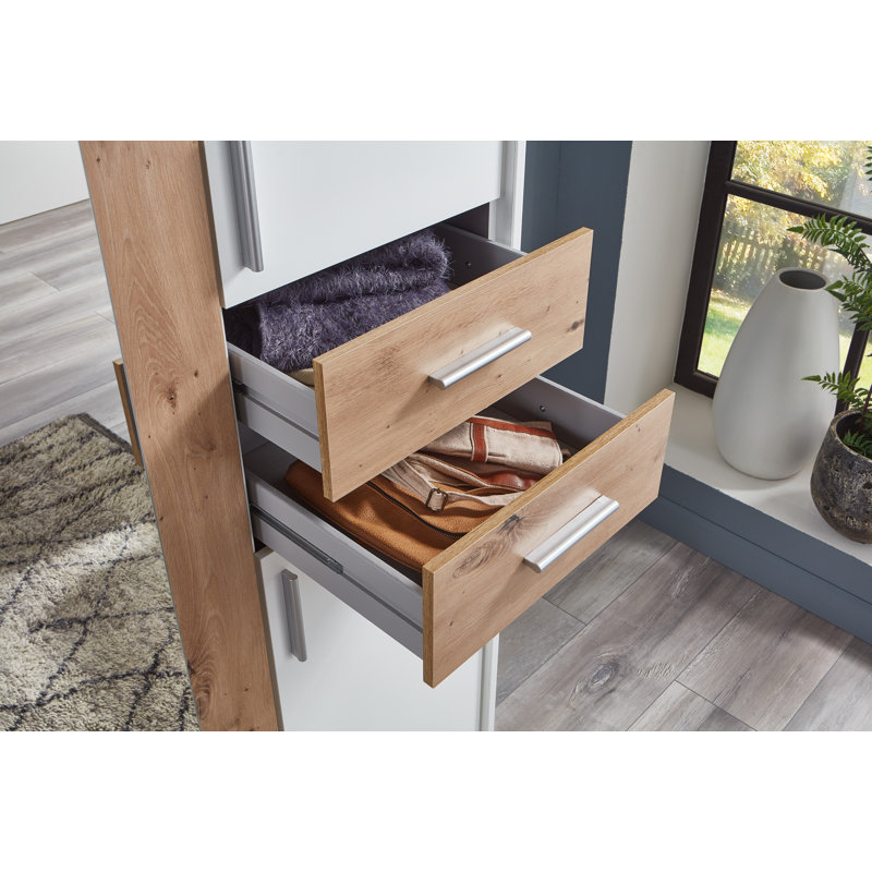 Jaclynn Manufactured Wood Wardrobe, White/Artisan Oak, 208cm H x 270cm W x 58cm D