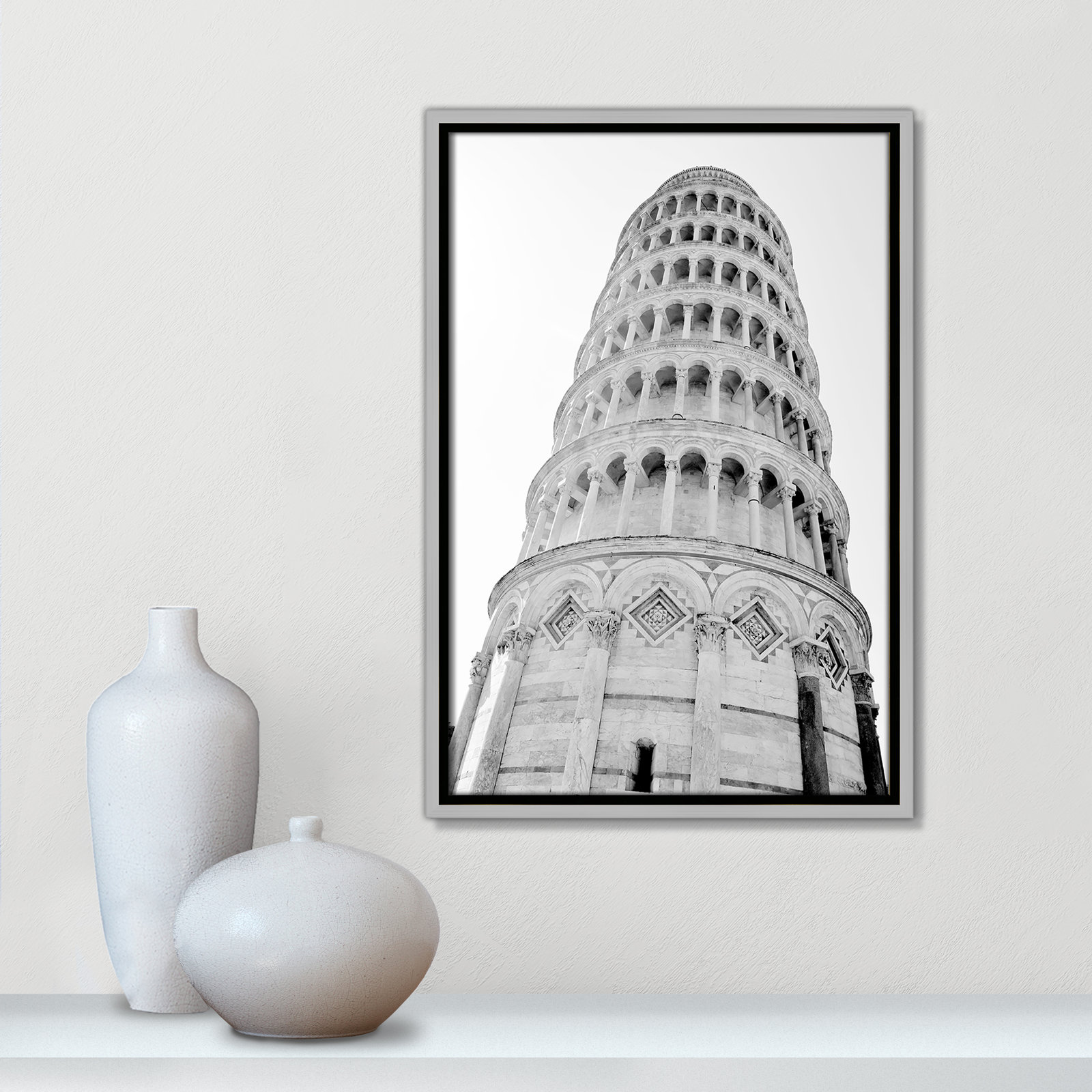 Iconic City Collection "Pisa" Print by Natalie Carpentieri, Silver Floater Frame, No, 19.5" H x 13.5" W x 2" D