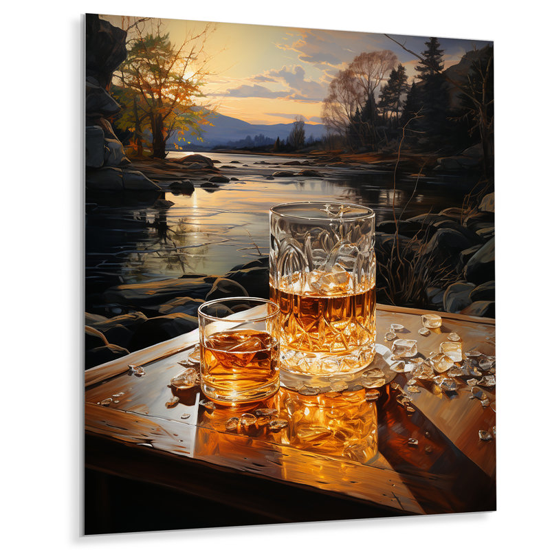 Whiskey Waters Amber Aura Cocktail - Art mural en métal cocktails, H 32 po x l 24 po x P 1 po