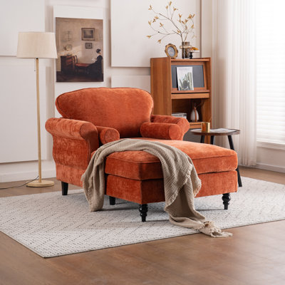 Chaise longue 43,3 po d'intérieur avec 2 coussins revêtus de chenille pour le salon, la chambre à coucher et le bureau