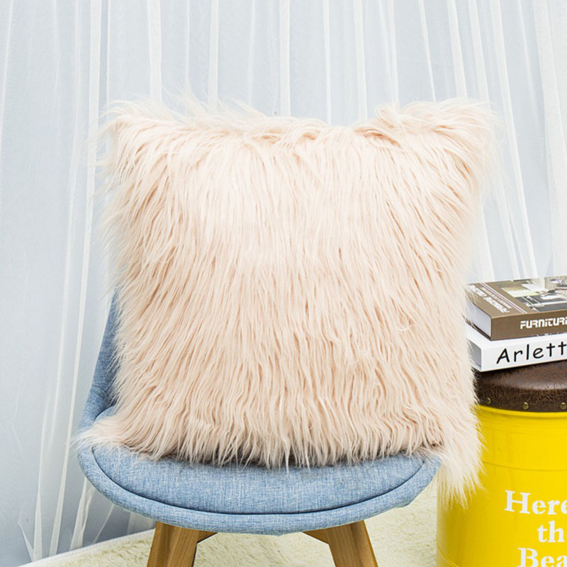  Housse de coussin carrée en fausse fourrure, Beige