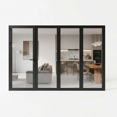 120 in. x 80 in. Matte Black 1 Left 3 Right Out-Swing Thermal Break Aluminum Folding Patio Door with Locks