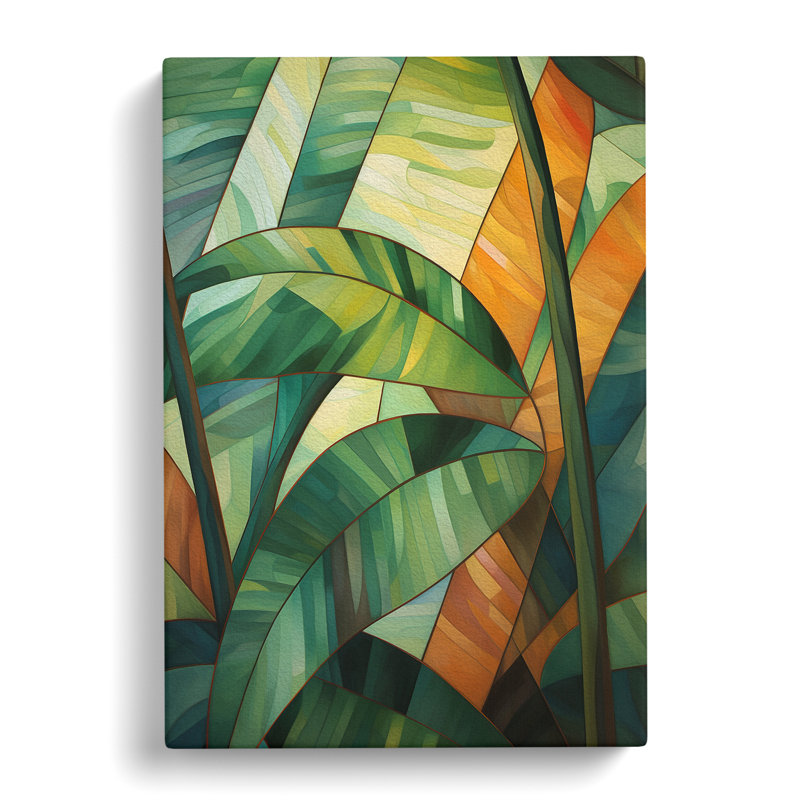Tropical Leaf Cubism - No Frame Art Prints - Wrapped Canvas, 50cm H x 35cm W x 3cm D