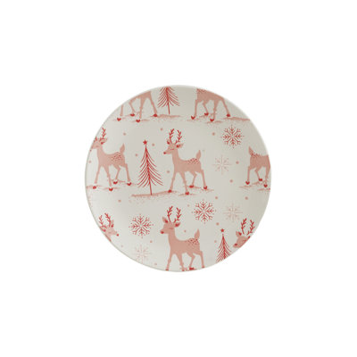 Et assiette à dessert en grès avec motif de renne