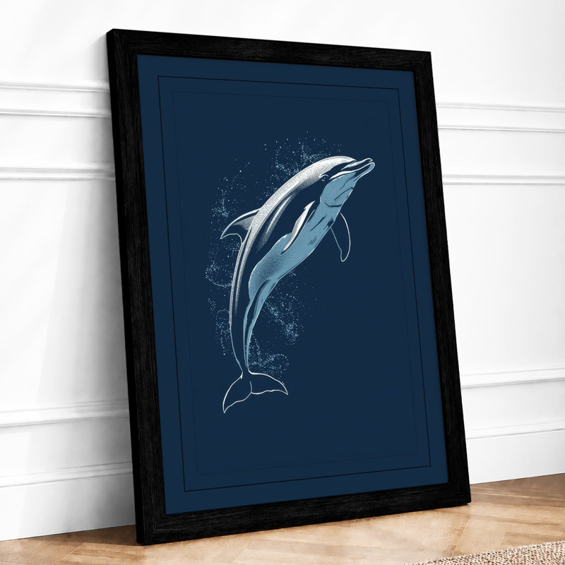 Leaping Dolphin Coastal - Framed Print, A4 - 29.7 x 21.0 cm, Black