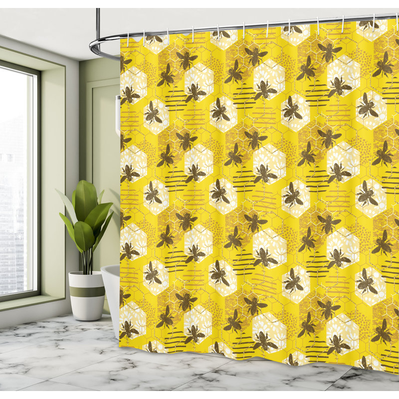 East Urban Home Bee Shower Curtain Patchwork Floral Elements Multicolor, 70"H x 69"W