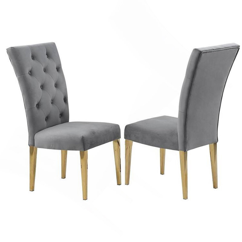 Ensemble de 2 chaises de salle à manger rembourrées Modern Velvet, Gris, Doré