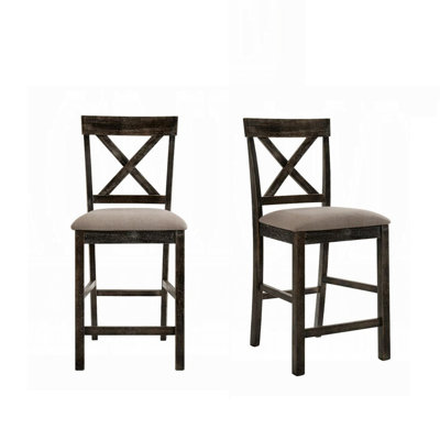 Contemporary Counter Height Chairs Set Of 2 Upholstered Seat X-Back Classic Wooden Dining Furniture