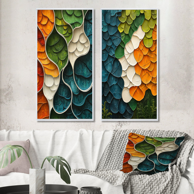 Biomorphism Earth Ephemeral Pathway I - Abstract, art mural 2 pièces, 32" H x 33" W, White Floater Framed