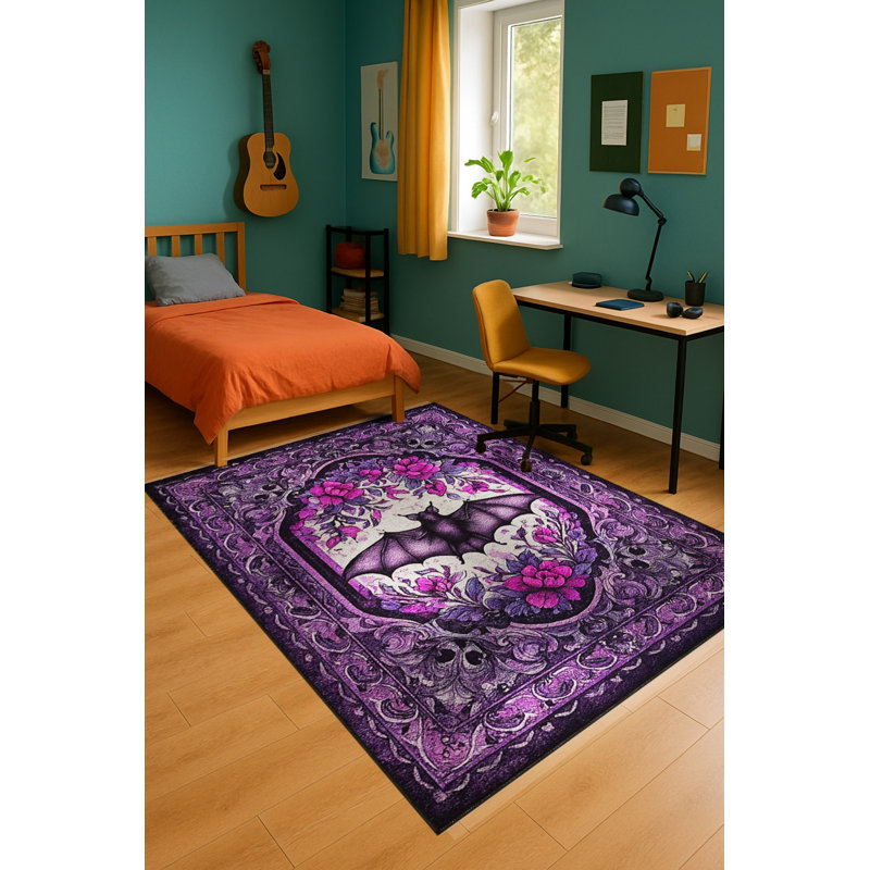 Tapis mauve à motif tissé lavable Mosso, 3 pi 11 po x 5 pi 11 po