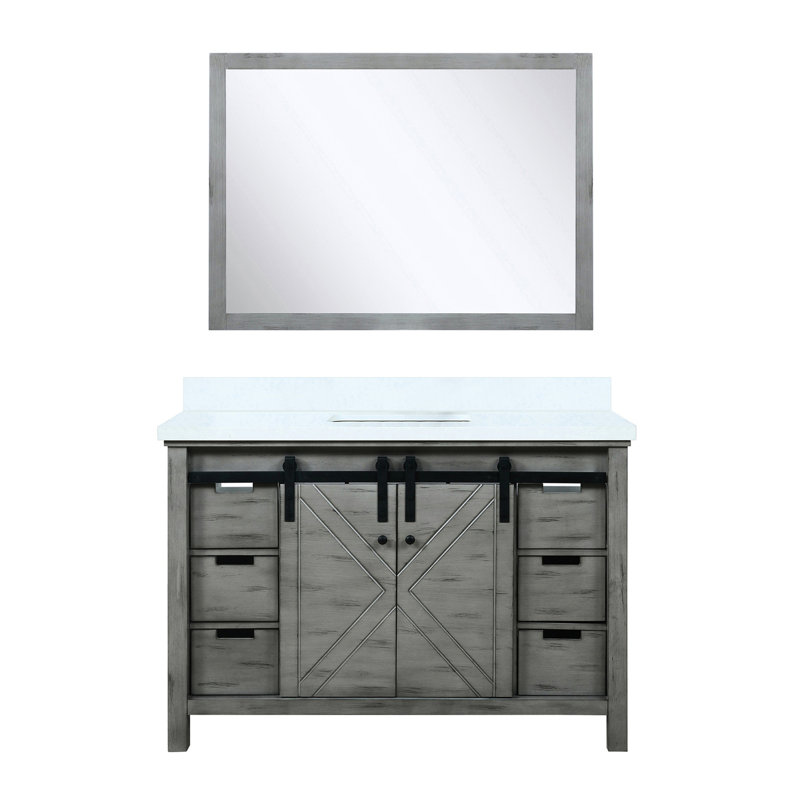 Meuble-lavabo gris cendre 48 po Avec comptoir en marbre de culture et miroir à 44 teintes grattées, armoire ouverte à 6 tiroirs pour rangement avec salle de bain à fermeture en douceur, tablette