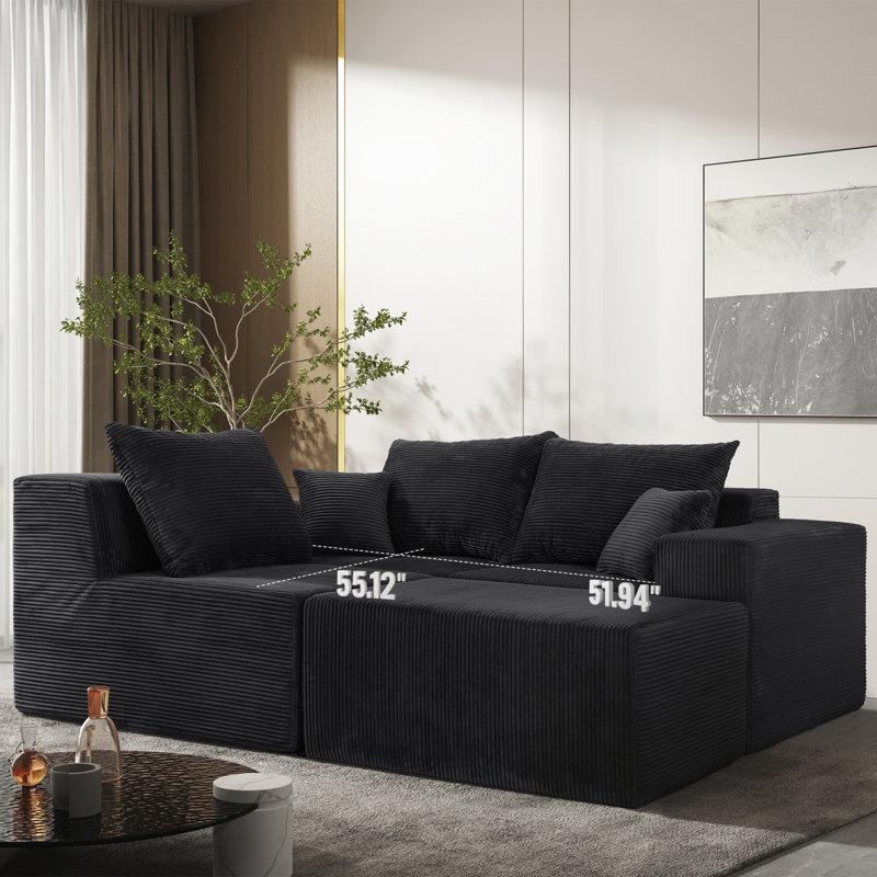 Canapé modulaire en velours côtelé Clementino, Noir