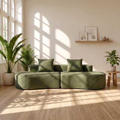 Corduroy 110.24" W x 43.31" D x 23.03" H Armless 2-Seater Deep Seat Sofa