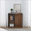 Buffet Mid-Century avec 2 portes coulissantes et bandes de bois massif, rangement spacieux pour le salon, la cuisine, la salle à manger, le vestibule, le couloir
